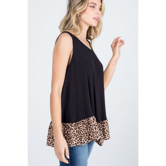 ANIMAL PRINTED FABRIC CONTRAST RUFFLE TANK TOP - Picture 7 of 8